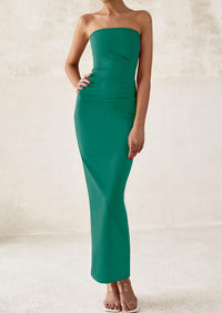 Strapless Tube Bodycon Ruched Slit Maxi Dresses