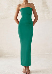 Strapless Tube Bodycon Ruched Slit Maxi Dresses