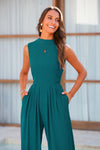 PRETTYGARDEN Womens Summer Jumpsuits Dressy Casual One Piece Outfits Sleeveless Mock Neck Wide Leg Pants Rompers with Pockets