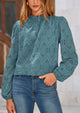 Casual Embroidered Long Puff Sleeve Ruffle Eyelet Lace Blouses