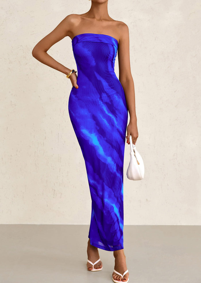 Printed Tube  Strapless Bodycon Sleeveless Maxi Dress