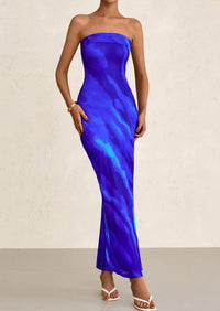 Printed Tube  Strapless Bodycon Sleeveless Maxi Dress