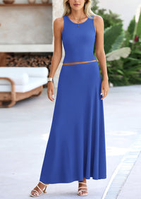 Casual Knit Cropped Tank Top High Waisted Skirt 2 Piece Sets