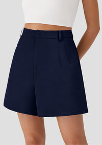 Elastic High Waisted Wide Leg Business Casual Dressy Shorts with Pockets