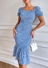 PRETTYGARDEN Bodycon Midi Dresses Summer Floral Puff Sleeve Mermaid Cocktail Baby Shower Photoshoot Maternity Dress