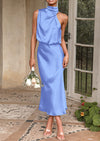 PRETTYGARDEN Women's Summer Satin Dress Elegant Sleeveless Mock Neck Cocktail Party Maxi Dresses
