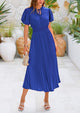 Swiss Dot Pleated A Line Casual Flowy Party Midi Dress