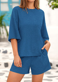 Short Sleeved Top And Casual Shorts 2-Piece Set With Pockets