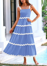 Spaghetti Strap Ruffle Flowy Boho Casual Beach Vacation Maxi Dresses