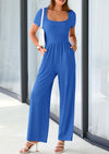 PRETTYGARDEN Casual Short Sleeve Square Neck Wide Leg Jumpsuit Rompers