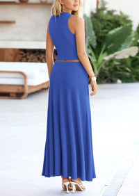 Casual Knit Cropped Tank Top High Waisted Skirt 2 Piece Sets