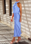 PRETTYGARDEN Women's Summer Satin Dress Elegant Sleeveless Mock Neck Cocktail Party Maxi Dresses