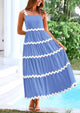Spaghetti Strap Ruffle Flowy Boho Casual Beach Vacation Maxi Dresses