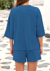 Short Sleeved Top And Casual Shorts 2-Piece Set With Pockets
