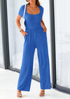 PRETTYGARDEN Casual Short Sleeve Square Neck Wide Leg Jumpsuit Rompers