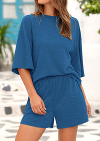 Short Sleeved Top And Casual Shorts 2-Piece Set With Pockets