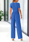 PRETTYGARDEN Casual Short Sleeve Square Neck Wide Leg Jumpsuit Rompers