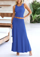 Casual Knit Cropped Tank Top High Waisted Skirt 2 Piece Sets