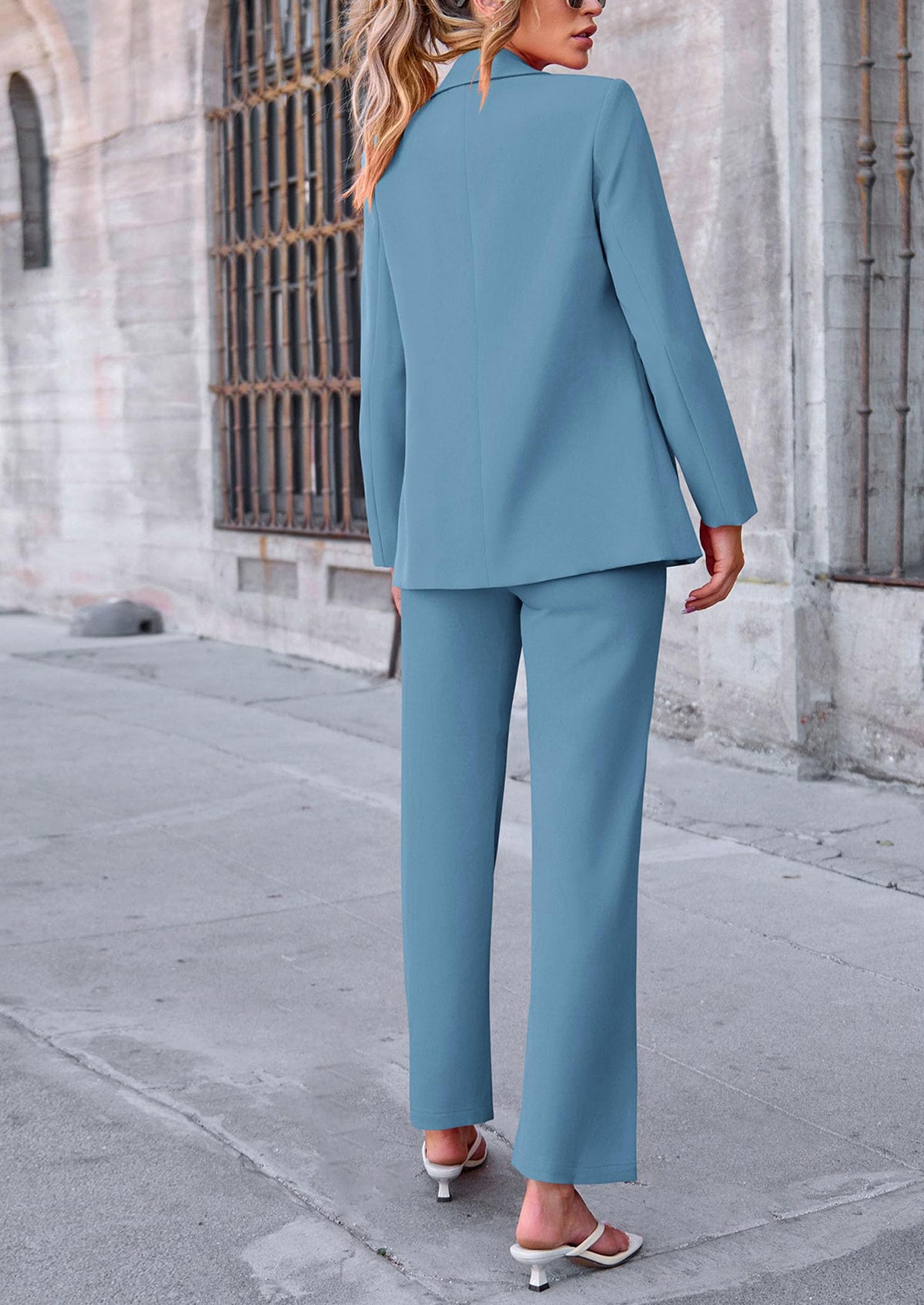 Business Casual Jacket Wide Leg Pants 2 Piece Blazer Sets