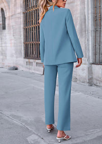 Business Casual Jacket Wide Leg Pants 2 Piece Blazer Sets