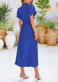 Swiss Dot Pleated A Line Casual Flowy Party Midi Dress