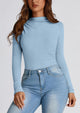 Y2K Long Sleeve Mock Neck Ruched Slim Fitted Casual Blouses