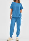 PRETTYGARDEN 2 Piece Outfit Tracksuits Casual Short Sleeve Tops High Waisted Sweatpants Set