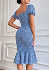 PRETTYGARDEN Bodycon Midi Dresses Summer Floral Puff Sleeve Mermaid Cocktail Baby Shower Photoshoot Maternity Dress
