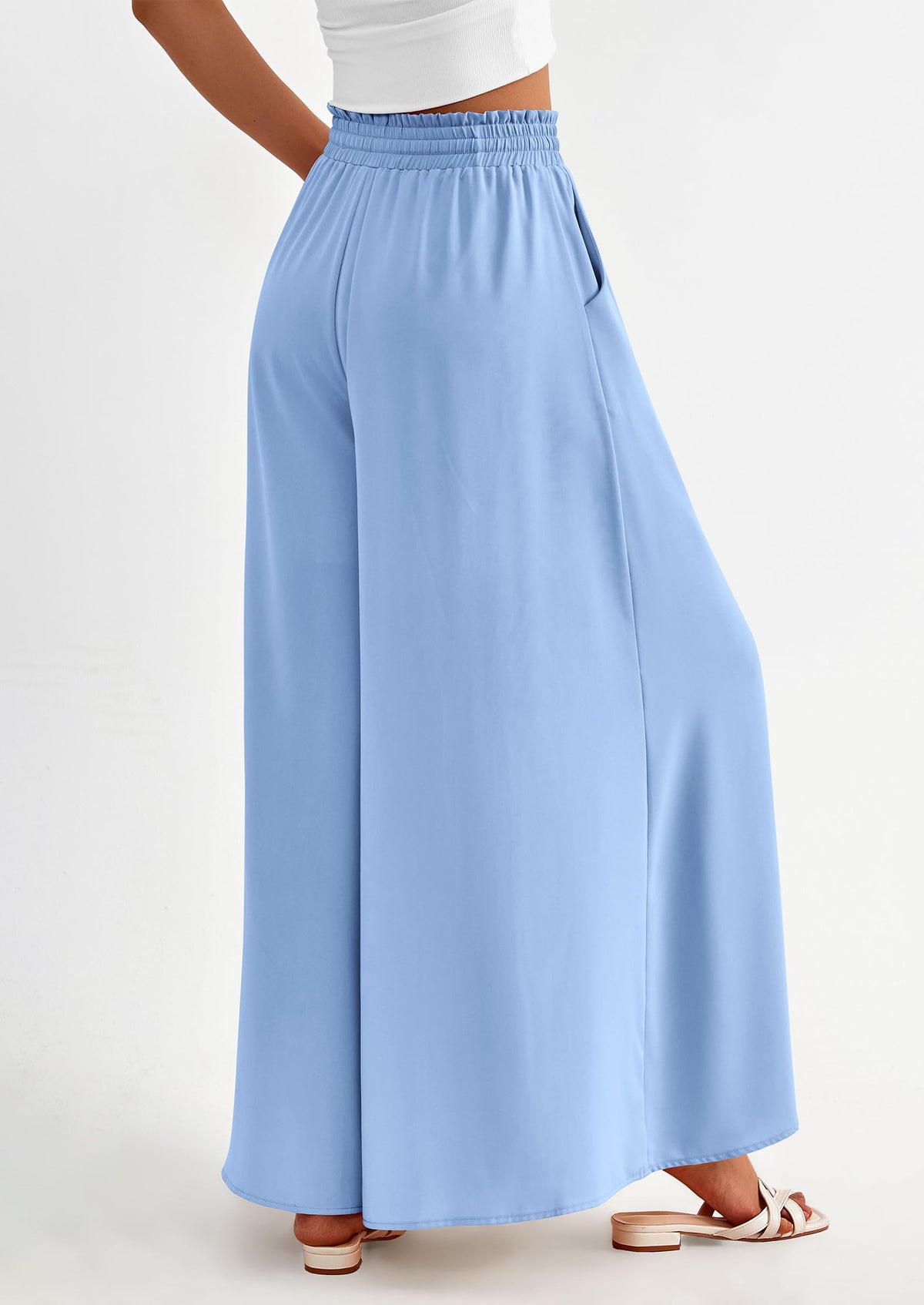 Wide Leg High Waisted Flowy Pockets Palazzo Pants