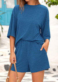 Short Sleeved Top And Casual Shorts 2-Piece Set With Pockets