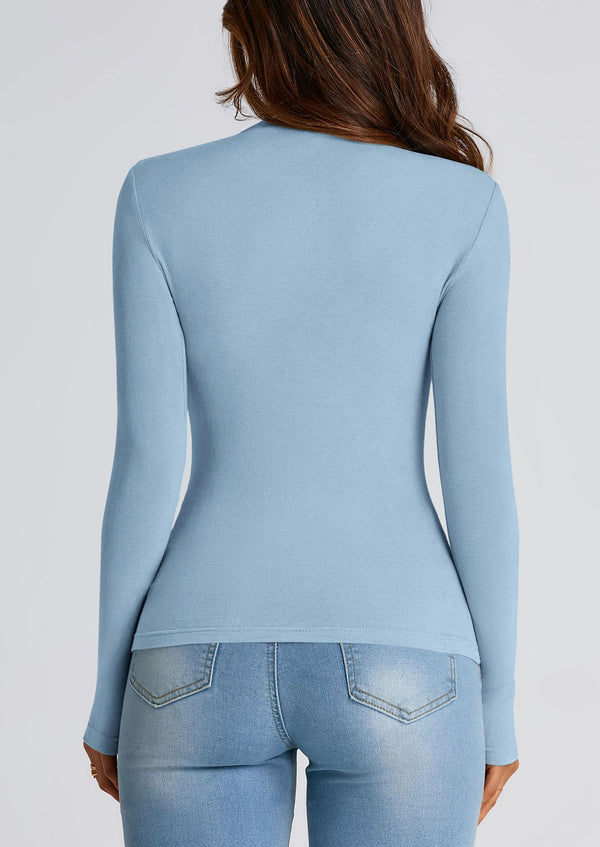 Y2K Long Sleeve Mock Neck Ruched Slim Fitted Casual Blouses