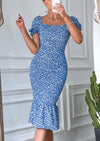 PRETTYGARDEN Bodycon Midi Dresses Summer Floral Puff Sleeve Mermaid Cocktail Baby Shower Photoshoot Maternity Dress
