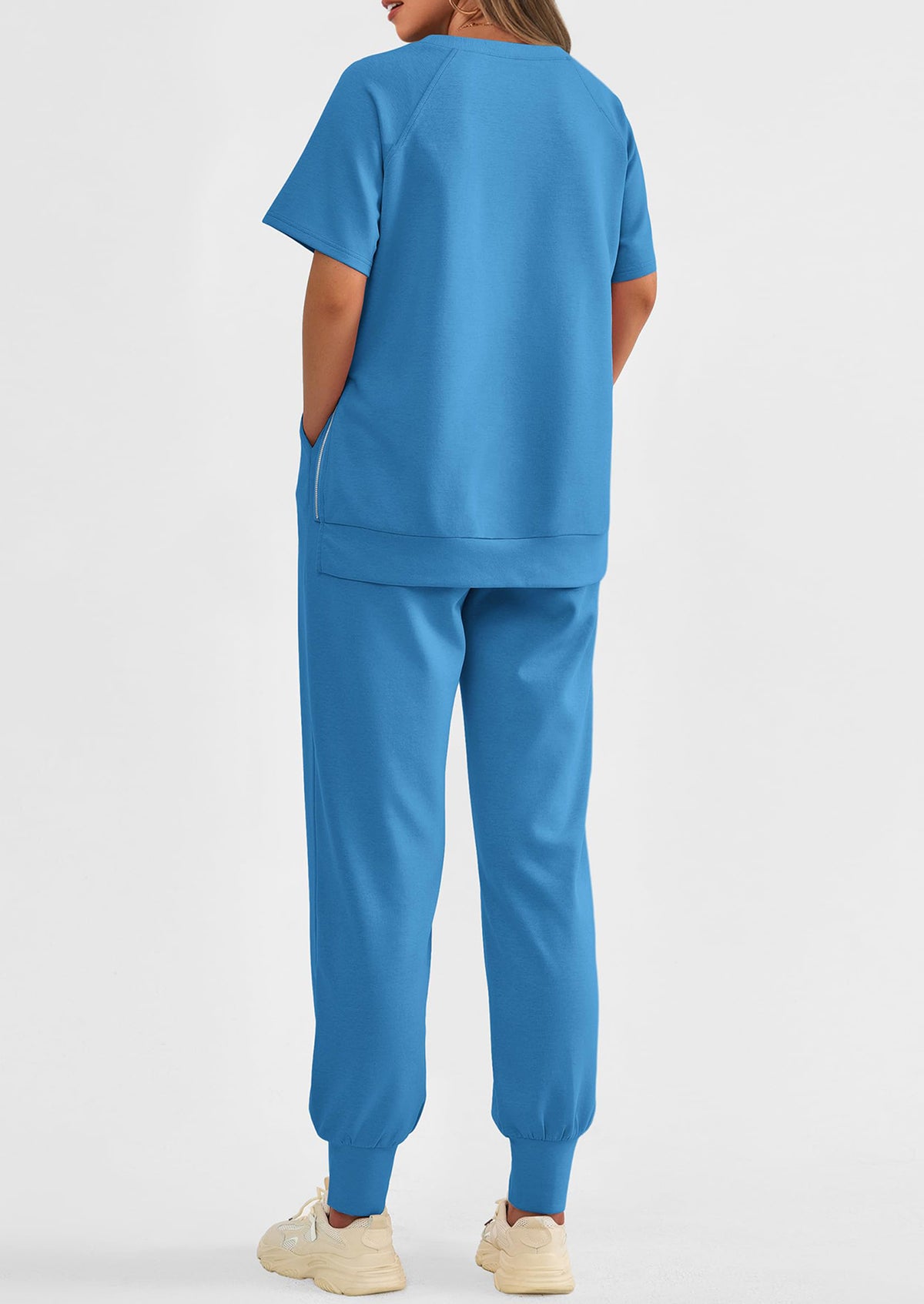 Casual Short Sleeve Tops High Waisted Sweatpants Two Piece Sets