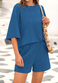 Short Sleeved Top And Casual Shorts 2-Piece Set With Pockets