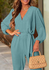 PRETTYGARDEN Women's Fall Jumpsuits Dressy Casual Pants Romper Spring Long Sleeve V Neck Belt Pockets One Piece Outfits