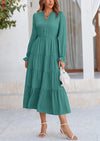 PRETTYGARDEN Women Fall Long Sleeve Smocked Maxi Dress Casual Square Neck Swiss Dot Tiered Ruffle Flowy Spring Pocket Dresses