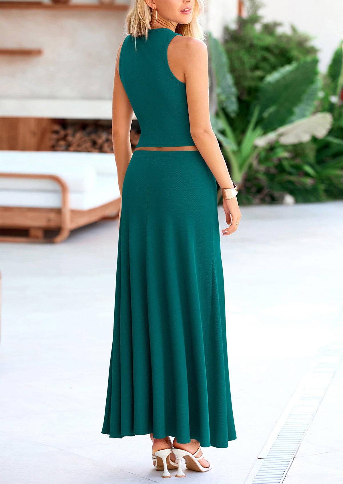 Casual Knit Cropped Tank Top High Waisted Skirt 2 Piece Sets