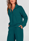 PRETTYGARDEN Women's 2 Piece Outfits Casual Lapel Half Zip Sweatshirts And Wide Leg Pants Tracksuit Sets