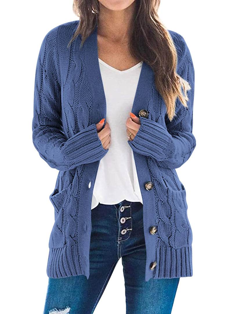 PRETTYGARDEN Women's Open Front Cardigan Sweaters Fall Fashion Button Down Cable Knit Chunky Winter Outerwear Coats