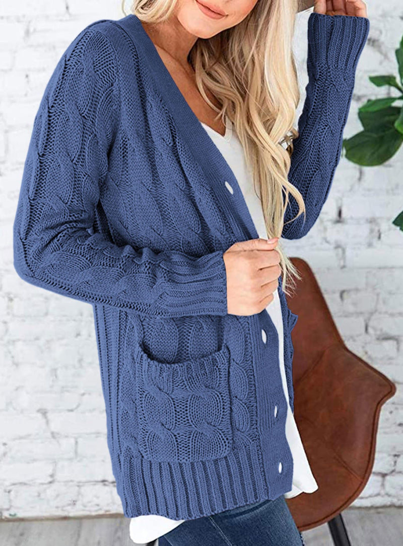 PRETTYGARDEN Women's Open Front Cardigan Sweaters Fall Fashion Button Down Cable Knit Chunky Winter Outerwear Coats