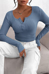 PRETTYGARDEN Women's Spring Fall Long Sleeve Henley T Shirts Button Ribbed Knit Slim Fit Casual Basic Tops Blouse
