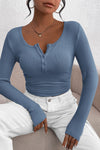 PRETTYGARDEN Women's Spring Fall Long Sleeve Henley T Shirts Button Ribbed Knit Slim Fit Casual Basic Tops Blouse