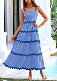 Spaghetti Strap Ruffle Flowy Boho Casual Beach Vacation Maxi Dresses