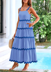 Spaghetti Strap Ruffle Flowy Boho Casual Beach Vacation Maxi Dresses