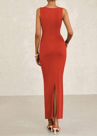 Sleeveless Ruched Bodycon Slit Long Maxi Dresses