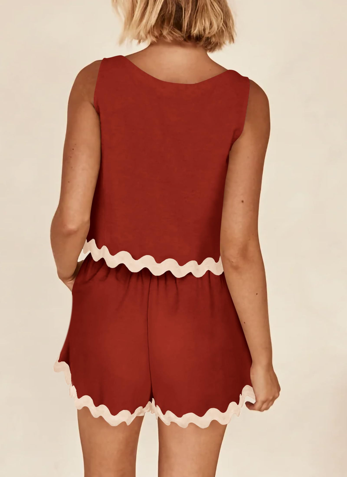 Beach Vacation Cropped Tank Top High Waist Shorts Two Piece Set