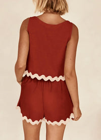 Beach Vacation Cropped Tank Top High Waist Shorts Two Piece Set