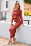 PRETTYGARDEN Women's Spring Fall 2 Piece Sweater Set Rib Knit Long Sleeve Crop Top Maxi Bodycon Skirt Casual Winter Outfits PRETTYGARDEN