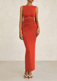 Sleeveless Ruched Bodycon Slit Long Maxi Dresses