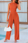 PRETTYGARDEN Womens Summer Jumpsuits Dressy Casual One Piece Outfits Sleeveless Mock Neck Wide Leg Pants Rompers with Pockets